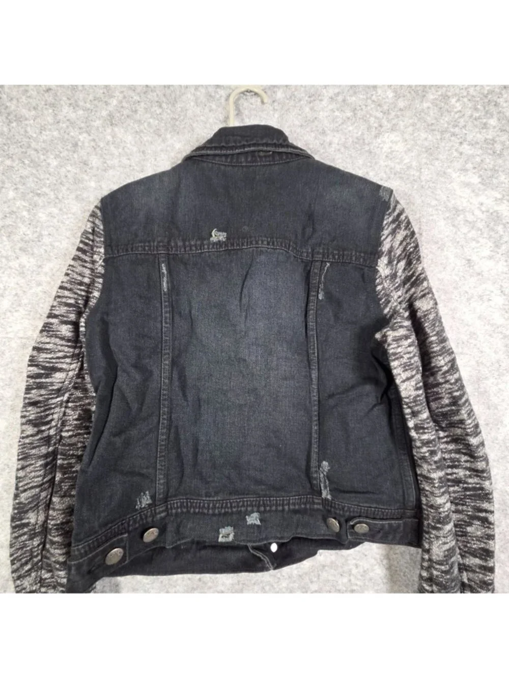 Free People Denim Jacket Layered Knit Hooded Dark Washed Women's Size Small - Picture 7 of 9